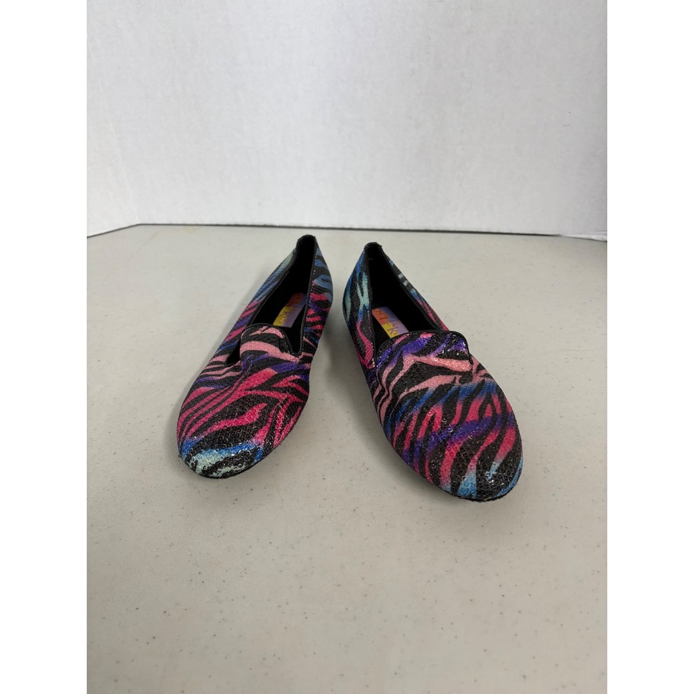 Hot Cakes Womens 8.5 M Rainbow Zebra Sequin Loafers Smoking‎ Flats Multicolor